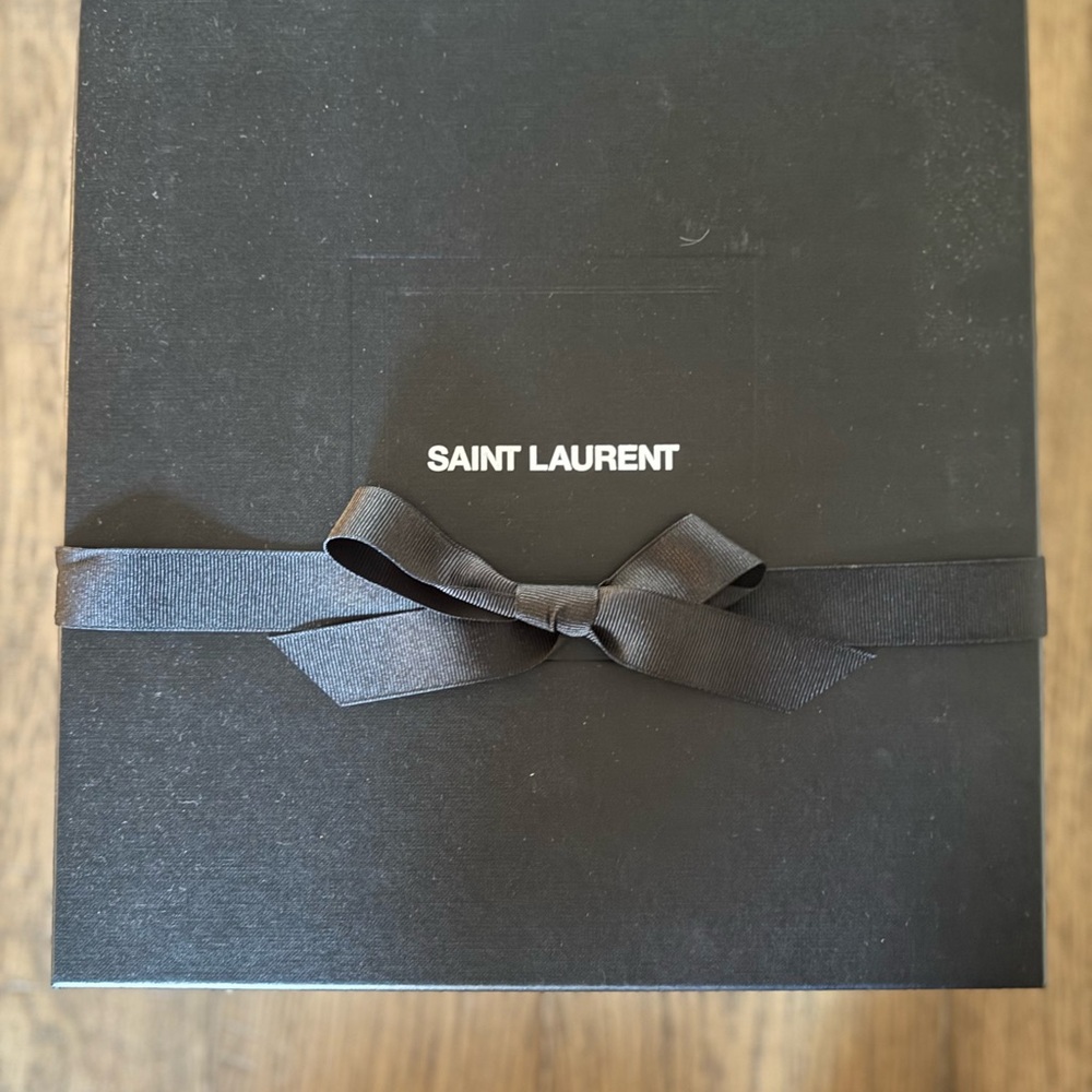 Saint Laurent Cassandra YSL Logo Raffia wedge sandal in New Papaya.  Size 36 - Picture 13 of 16
